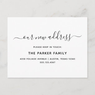 Verplaatsende aankondiging   Eenvoudig script Briefkaart