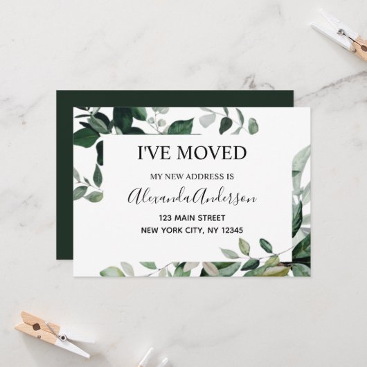 Verplaatsende aankondiging Eucalyptus Greenery (Voorkant / Achterkant in situ)