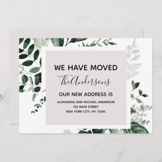 Verplaatsende aankondiging Eucalyptus Greenery (Voorkant / Achterkant)