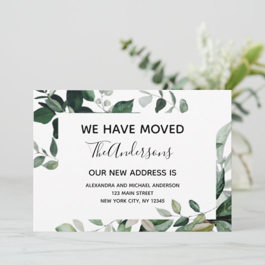 Verplaatsende aankondiging Eucalyptus Greenery Bri (Staand voorkant)