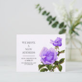 Verplaatsende Aankondiging Paarse  Floral Rozen Briefkaart (Staand voorkant)
