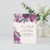 Verplaatsende Aankondiging Paarse Waterverf Floral Briefkaart (Staand voorkant)