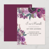 Verplaatsende Aankondiging Paarse Waterverf Floral Briefkaart (Voorkant / Achterkant)