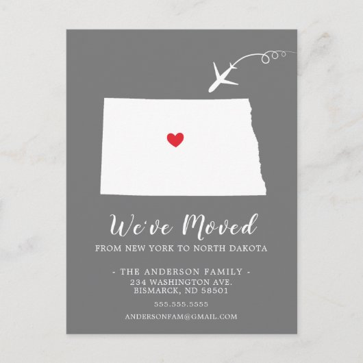 Verplaatsende aankondigingsstaat NOORD DAKOTA Post Briefkaart (Voorkant)