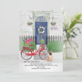 Verplaatsende Franse Bulldog Dog Bicycle Blue-deur Aankondiging (Staand voorkant)