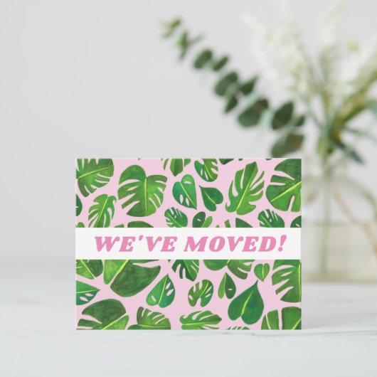 VERPLAATSINGSMONstera Leaf Waterverf Roze Briefkaart (Staand voorkant)