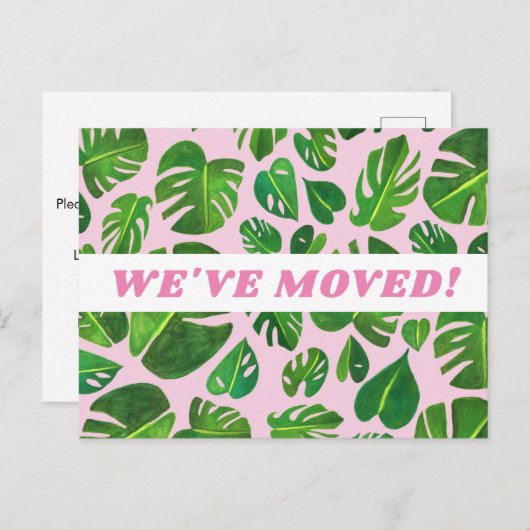 VERPLAATSINGSMONstera Leaf Waterverf Roze Briefkaart (Voorkant / Achterkant)