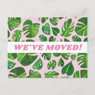 VERPLAATSINGSMONstera Leaf Waterverf Roze Briefkaart