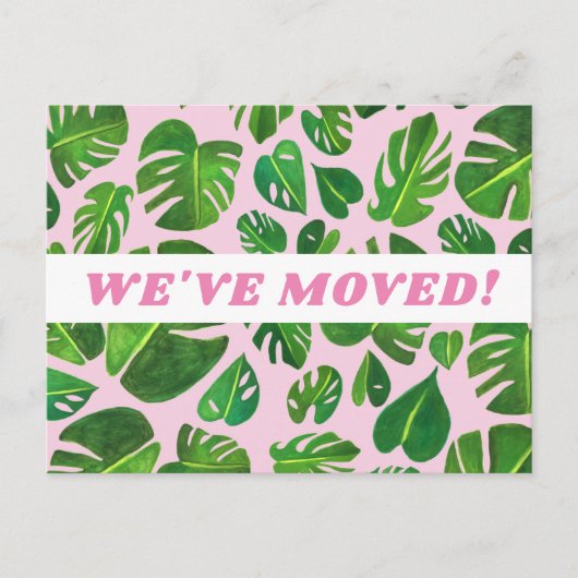 VERPLAATSINGSMONstera Leaf Waterverf Roze Briefkaart (Voorkant)