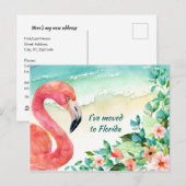 Verplaatst naar de roze Flamingo Beach Scene van F Aankondigingskaart (Voorkant / Achterkant)