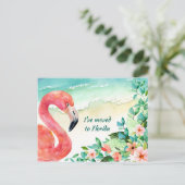 Verplaatst naar de roze Flamingo Beach Scene van F Aankondigingskaart (Staand voorkant)