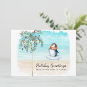 Verplaatst naar Florida Cute Penguin Beach Scene H Aankondiging (Staand voorkant)