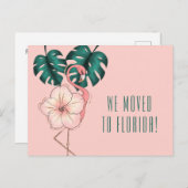 Verplaatst naar Florida Flamingo Monstera Leaf Pin Aankondigingskaart (Voorkant / Achterkant)