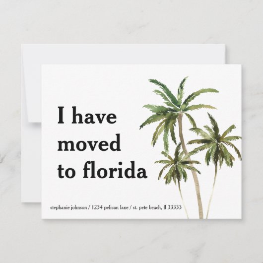 Verplaatst naar Florida Palm Trees Nieuw adres Aankondiging (Voorkant)