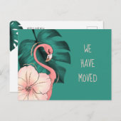 Verplaatst naar Florida Pink Flamingo Monstera Lea Aankondigingskaart (Voorkant / Achterkant)