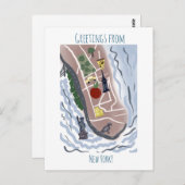 Verplaatst New York Map | Handtekening Illustratie Briefkaart (Voorkant / Achterkant)