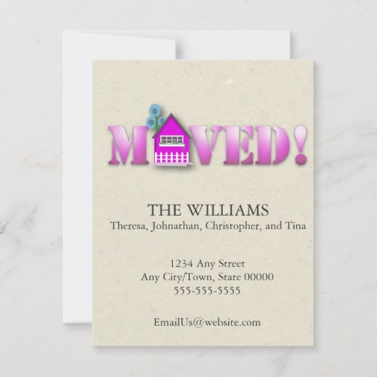 Verplaatste aankondiging (Paarse) (Voorkant)