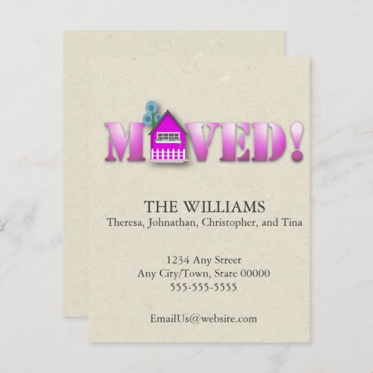 Verplaatste aankondiging (Paarse) (Voorkant / Achterkant)