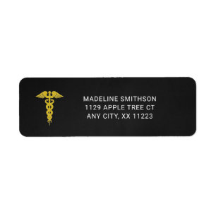 Verpleegadres, medisch symbool caduceus etiket