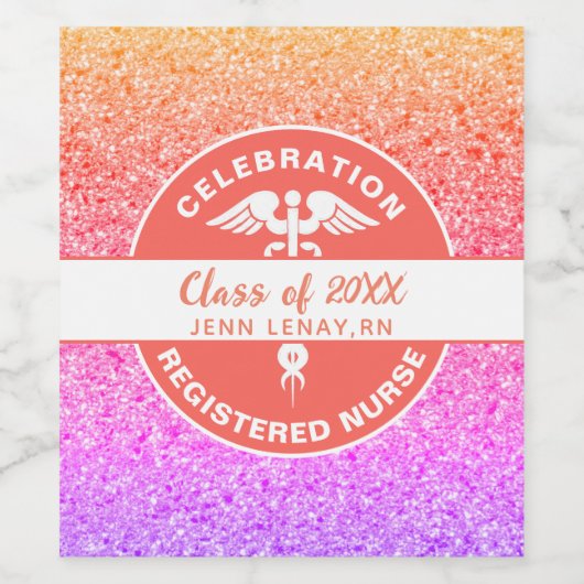 Verpleegbaar Afstuderen regenbooglitter gepersonal Wijn Etiket (Enkel label)