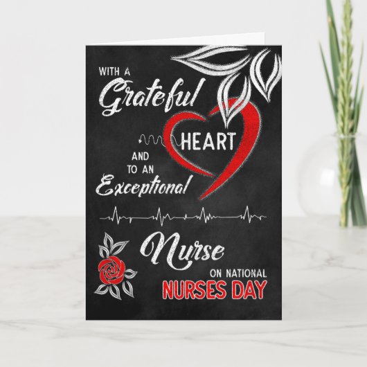 Verpleegdag Grateful Heart Red en White Roos Chalk Kaart (Voorkant)