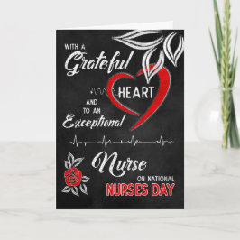 Verpleegdag Grateful Heart Red en White Roos Chalk Kaart