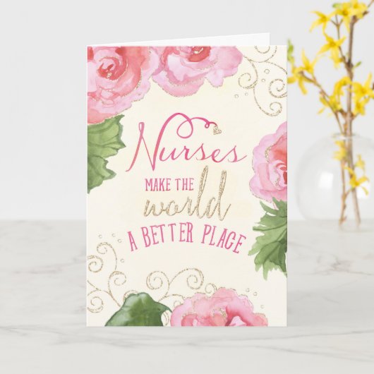 Verpleegdag Kaart - Roze Begonias en Sparkle (Gele Bloem)