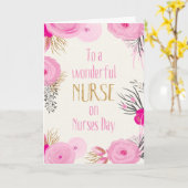 Verpleegdag -  roze bloemen en goudpels kaart (Gele Bloem)