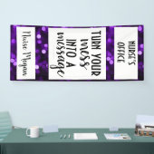 Verpleegdeuropening; Paarse Bokeh; bericht Mess in Spandoek (Beurs)