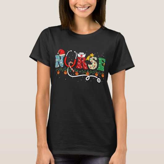Verpleegdienst met kerst en kerst t-shirt (Voorkant)