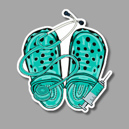 Verpleegklompen, stethoscoop en spuit waterdicht sticker