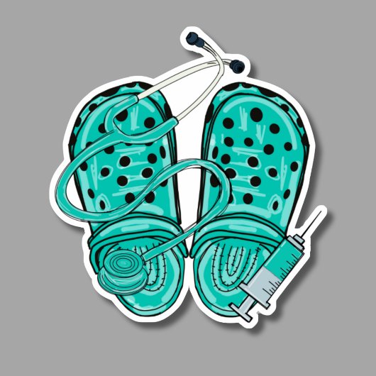 Verpleegklompen, stethoscoop en spuit waterdicht sticker