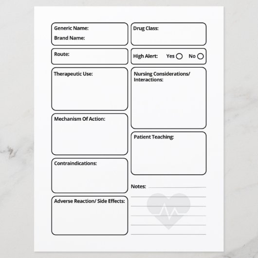 Verpleegkunde Farmacologie Blanco medicatie Sjablo (Voorkant)