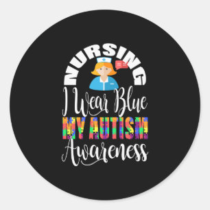 Verpleegkunde i draag blauw voor autisme bewustzij ronde sticker