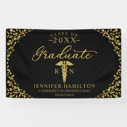 Verpleegkunde Medische School Black Gold Afstudere Spandoek (Horizontaal)