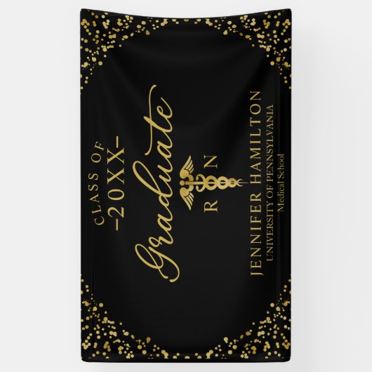 Verpleegkunde Medische School Zwart Goud Afstudere Spandoek (Verticaal)
