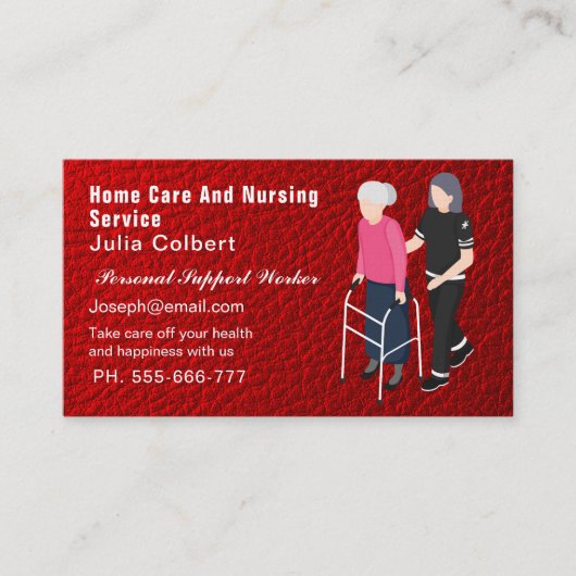 Verpleegkunde Oudere Zorgverlener Diensten Rood le Visitekaartje (Voorkant)