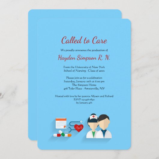 Verpleegkunde School afgestudeerden uitnodiging (Voorkant / Achterkant)