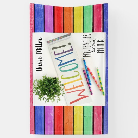 Verpleegkundedecor; WELKOM, Plant voor regenboogku Spandoek (Verticaal)