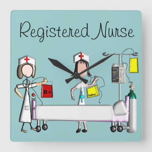 Verpleegkundeleclok "De Ziekenhuis" Vierkante Klok (Voorkant)