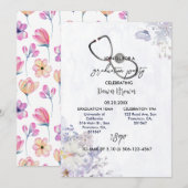 Verpleegkundepartij Waterverf Paarse Floral Kaart (Voorkant / Achterkant)