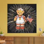verpleegkundig Beer met modern wit vuurwerk Canvas Afdruk (Insitu (Woonkamer))