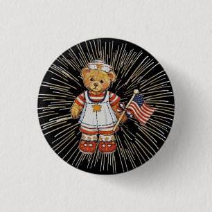 verpleegkundig Beer met modern wit vuurwerk Ronde Button 3,2 Cm