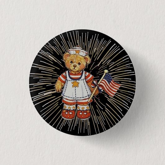 verpleegkundig Beer met modern wit vuurwerk Ronde Button 3,2 Cm (Voorkant)