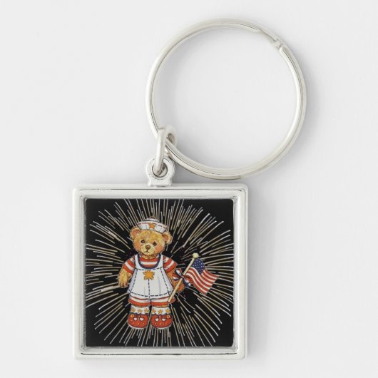  verpleegkundig Beer met modern wit vuurwerk Sleutelhanger (Voorkant)