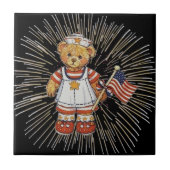 verpleegkundig Beer met modern wit vuurwerk Tegeltje (Voorkant)