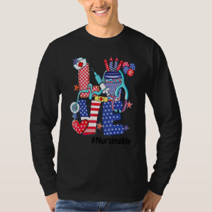 Verpleegkundig Leven Stethoscoop Vuurwerk Vlag Van T-shirt