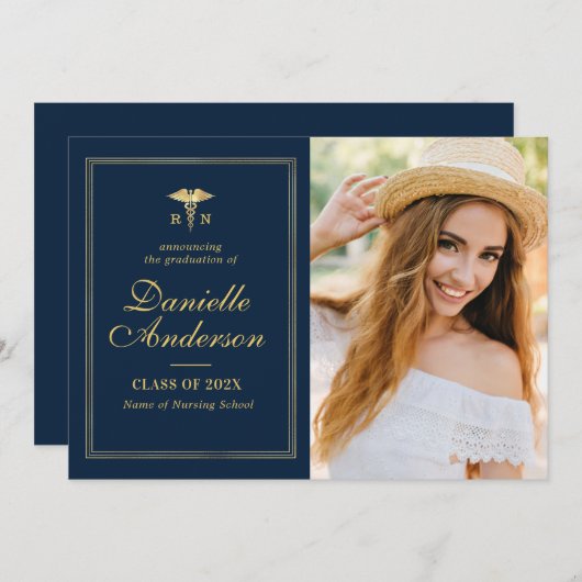 verpleegkundige afstudeeraankondiging met gouden l aankondiging (Voorkant / Achterkant)