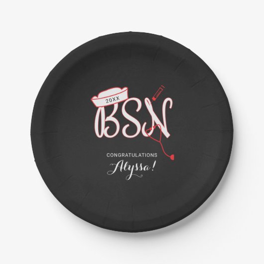 Verpleegkundige afstudeerfeest, BSN krijtbord rood Papieren Bordje (Voorkant)