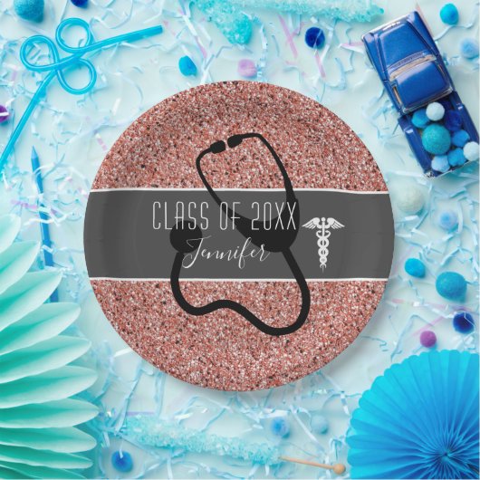 Verpleegkundige Afstudeerfeest Caduceus Roos Goude Papieren Bordje (Feest)